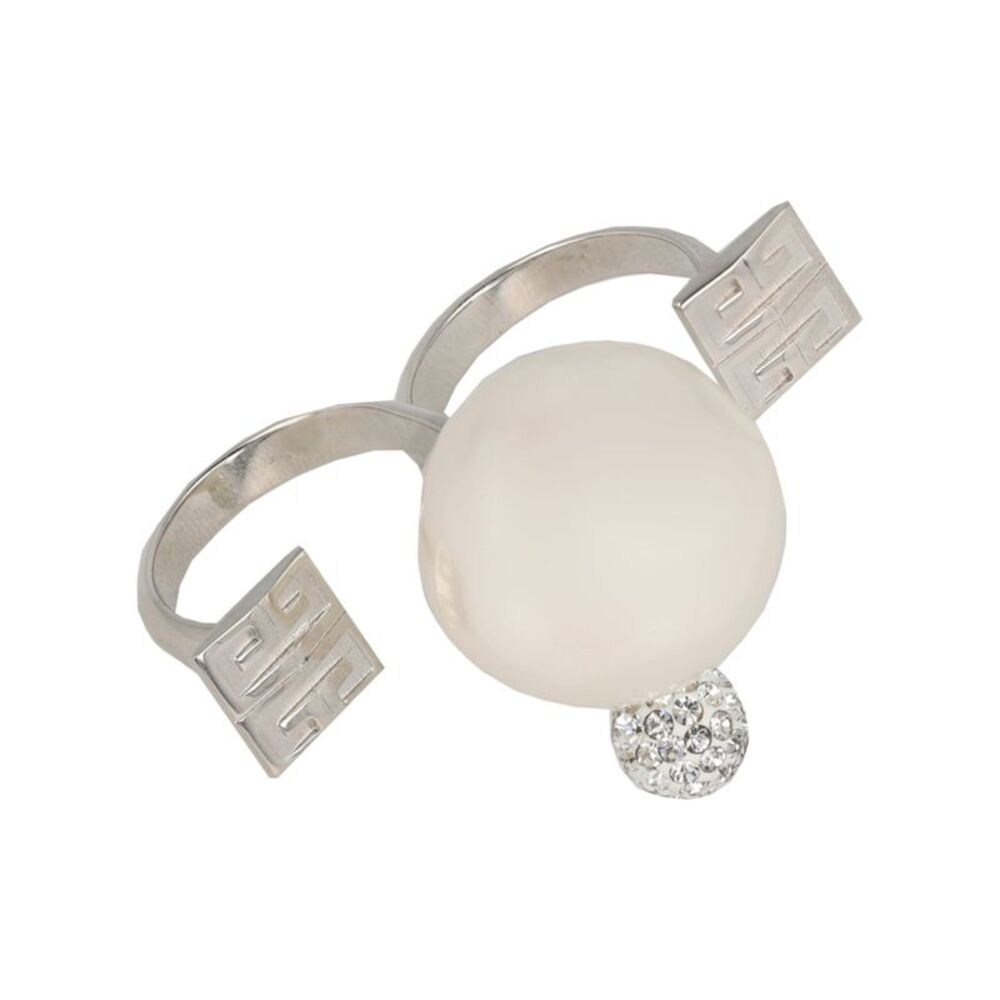 Givenchy 4G Double Finger Ring With Pearl Silver Womens